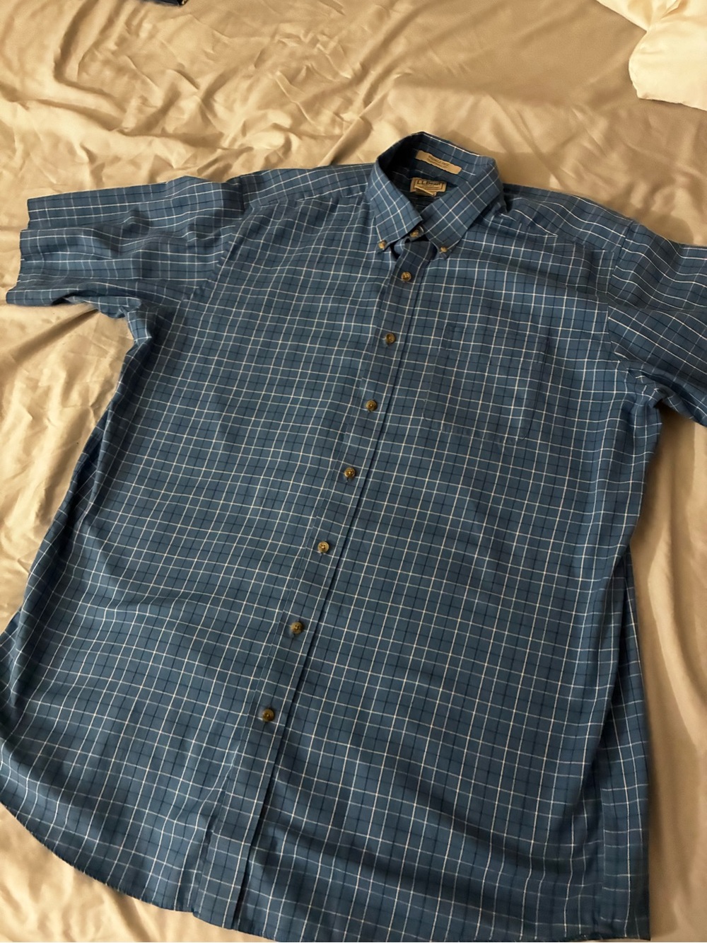 L.L. Bean Blue Windowpane Short-Sleeve Button-Down Shirt